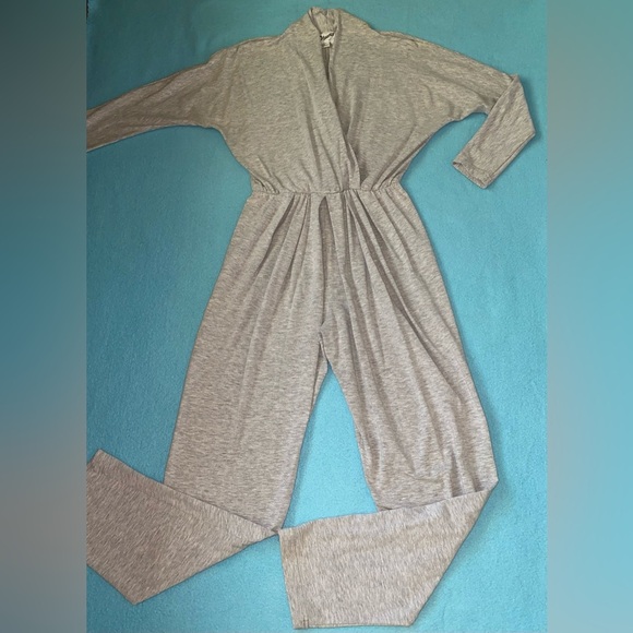 DREAMS pleated wrap style pull on jumpsuit heather gray dolman sleeves size S - Picture 1 of 12